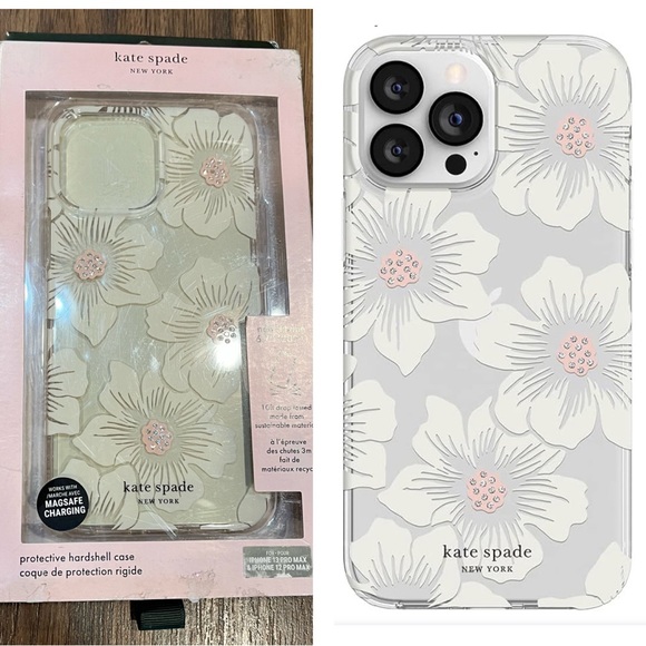 NIB kate spade Hardshell Case iPhone 13 Pro Max Hollyhock Floral Clear - Picture 1 of 10